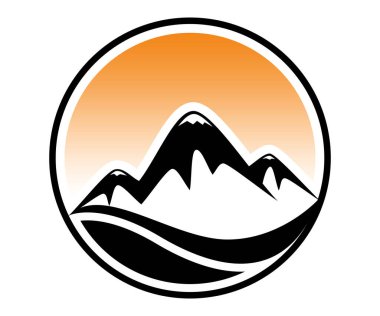 Dağ macerası logosu çizimi, basit bir düz tasarım.