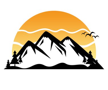 Dağ macerası logosu çizimi, basit bir düz tasarım.