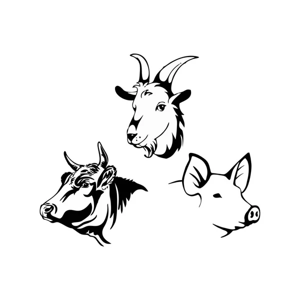 Logo Tête Vache Chèvre Porc Design Plat Simple — Image vectorielle