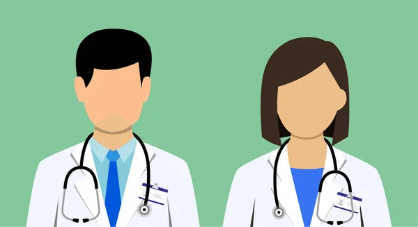 Steteskoplu doktor, erkek doktor ve kadın doktor çizimi, basit bir düz tasarım.