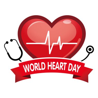 Dünya Kalp Günü illüstrasyonu, basit bir düz tasarım