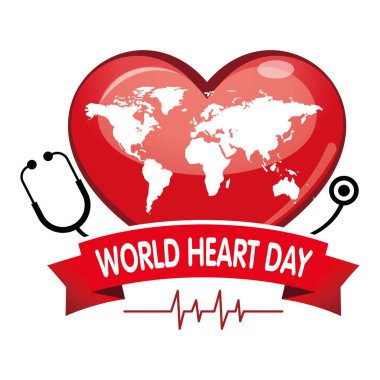 Dünya Kalp Günü illüstrasyonu, basit bir düz tasarım