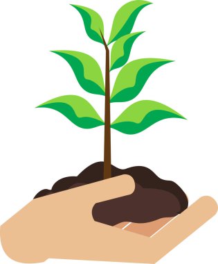 Ağaç dikme günü sembolü, geniş ve gür yeşil yapraklı bir ağacın bembeyaz bir gökyüzü arka planında basit düz bir tasarım.