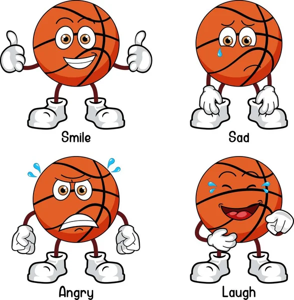 Набор Мультяшный Мяч Персонаж Милый Баскетбольный Смайлик — стоковый вектор