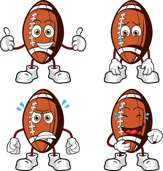 Conjunto Personagem Bola Desenhos Animados Emoticon Futebol Americano Bonito — Vetor de Stock