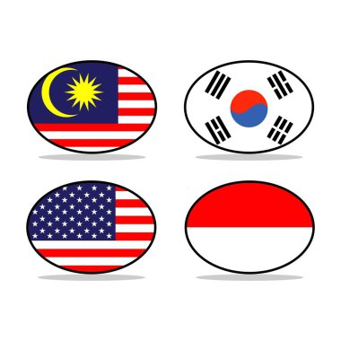 Endonezya, Güney Kore, Malezya ve Amerika bayrakları, basit bir bayrak tasarımı