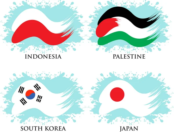 Символ Прапора Країни Індонезія Палестина Південна Корея Япан Простий Векторний — стоковий вектор