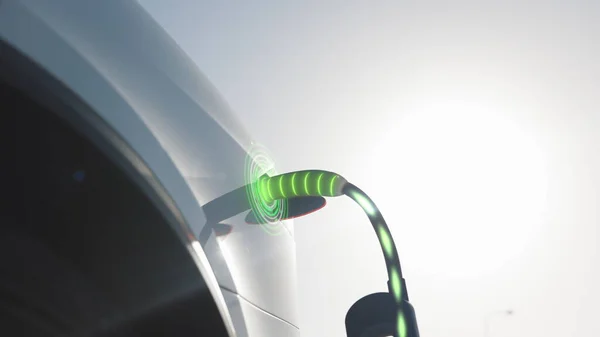 3d Animation of Electric car charging. Electric vehicle charging port plugging in car. Charging technology, Clean energy filling technology. Electric vehicle recharging battery charging port.
