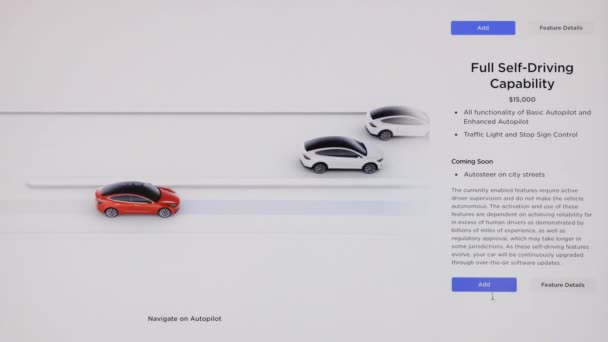 California Usa November 2022 Ordering Full Self Driving Autopilot Tesla — Stock Video