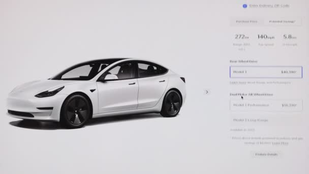 California Usa November 2022 Bestellung Von Tesla Model Leistung Gerätebildschirm — Stockvideo