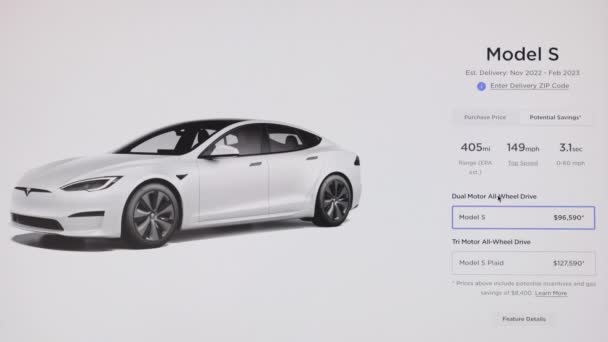 California Usa Novembre 2022 Ordinazione Tesla Modello Plaid Schermata Del — Video Stock