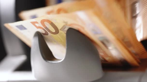 Machine Counter Automatic Calculates Large Amount Euro Banknotes Slow Motion — Αρχείο Βίντεο