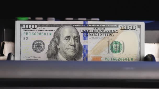 Bill Counting Machine Counting Cash 100 Dollar Bills American Dollars — Video Stock