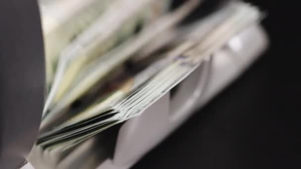 Macro Shot Bill Counting Machine Counting Cash 100 Dollar Bills — Vídeo de Stock