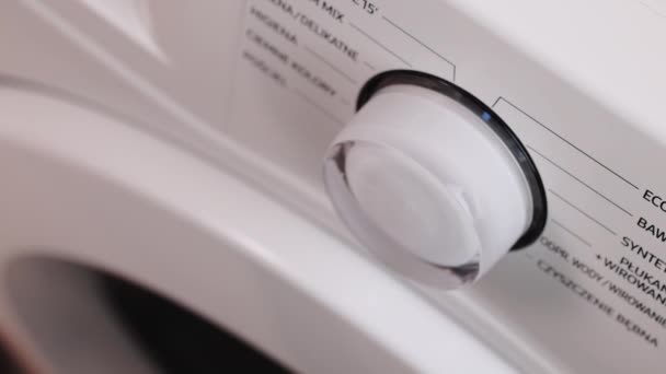 Finger Press Switch Make Washing Machine Work Home Appliances Close — Stockvideo