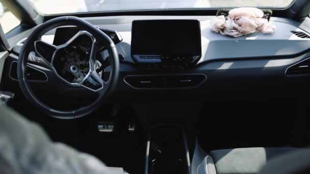 Intérieur Voiture Après Accident Avec Airbags Déployés Vue Intérieur Une — Video