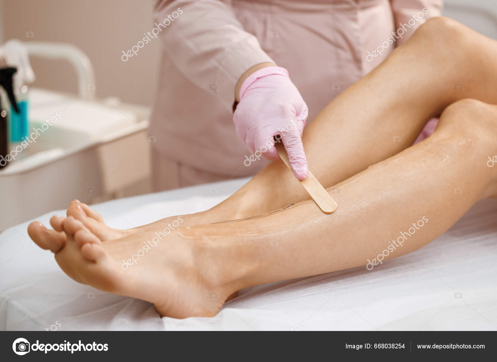 Close Cosmetologist Sterile Gloves Applying Ultrasound Gel Female