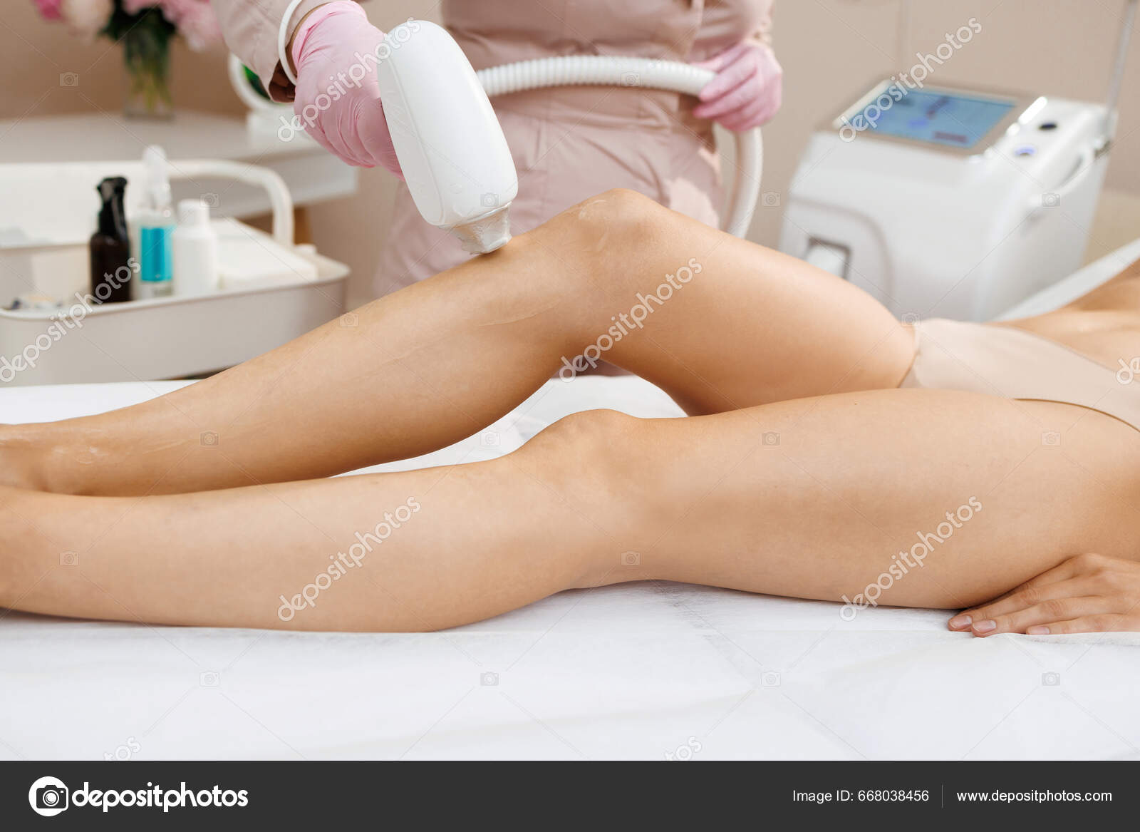 Young Woman Get Laser Epilation Treatment Beauty Clinic Using Ipl