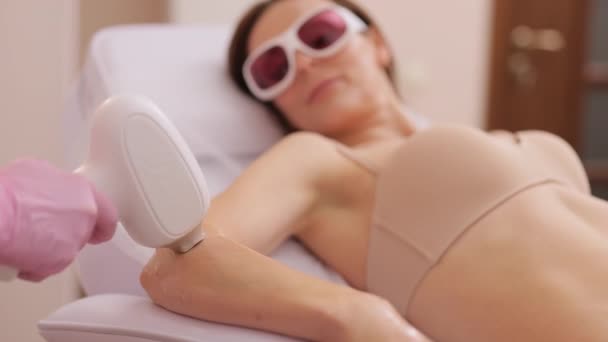 Young Woman Getting Laser Hair Removal Treatment Wrist Close Dermatology — Stock Video