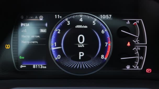 Vehicle Dashboard Panel Car Speedometer Dashboard Display Car Dashboard Lights — Stock Video