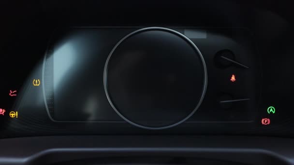 Många Olika Bilens Instrumentbrädor Med Kontrollampor Belysta Ljus Symbol Som — Stockvideo