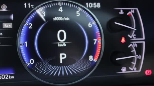 Car Tachometer Engine Revving Needle Indicates Redline Speed Vibration Performance — Stock Video