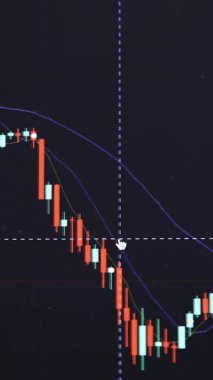 Borsanın dikey videosu ya da finans yatırımı için grafik tasarımlı şamdan ticareti grafiği. Dış değişim. Elektronik para. Kripto para birimi. Fintech. Yeşil, kırmızı şamdan. FOREX