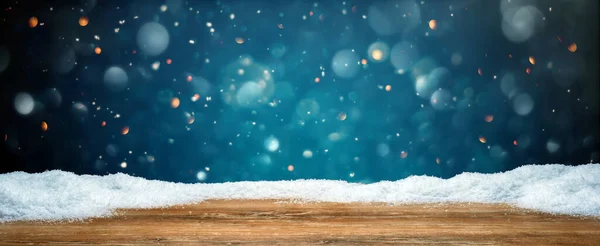 Деревянный Стол Текстурой Снега Рождественских Зимних Праздников — стоковое фото