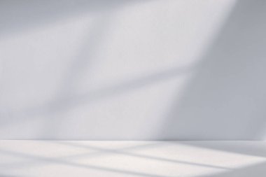 Işık arka planda pürüzsüz beyaz duvar ve zemin ile soyut gölgeler yaratarak parlak iç mekanların minimalist estetiğini geliştiriyor. Yumuşak aydınlatma, sakin atmosferi davet eder.