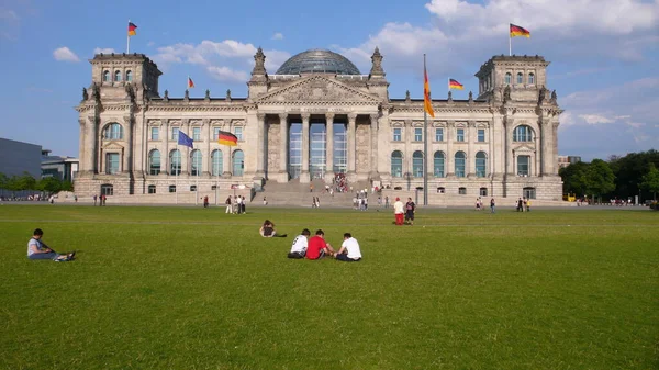 stock image Reichstag Berlin in Summer Blue Sky green Grass. High quality photo