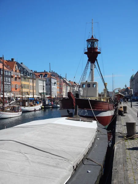 Koppenhága Dánia Csatorna Hajók Nyári Kék Kiváló Minőségű Fénykép — Stock Fotó