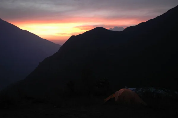 Sunset Andes Mountais Dal Färgrik Skönhet Vandring Högkvalitativt Foto — Stockfoto