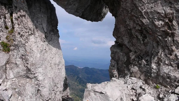 Гінделангер Клеттерштайг Вікно Скелястому Альпінізмі Піднімається Баварію Фотографія Високої Якості — стокове фото