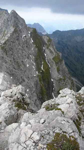 Hindelanger Klettersteig Montanha Alpinismo Rock Escalada Baviera Foto Alta Qualidade — Fotografia de Stock