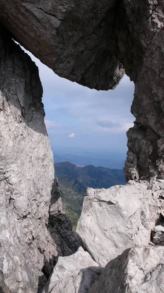 Hindelanger Klettersteig Fönster Berget Alpinism Rock Klättra Bayern Högkvalitativt Foto — Stockfoto