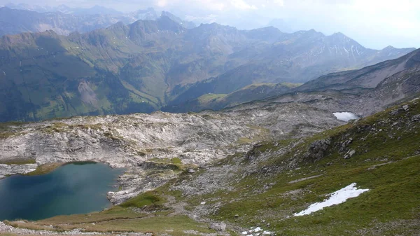 Hindelanger Klettersteig Lago Montagna Alpinismo Scalata Roccia Bavaria Foto Alta — Foto Stock