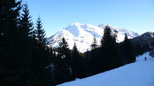 Clusaz Franceスキーブルースキーピストホリデーアルプス 高品質の写真 — ストック写真