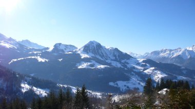Panaorama La Clusaz Fransa Mavi Kayak Piste Tatil Alpleri. Yüksek kalite fotoğraf