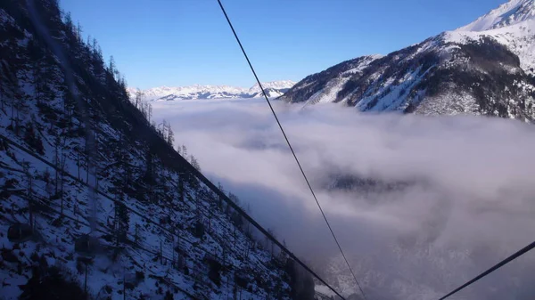 Seilbahn Lift Kaprun Zell See Austria Sciare Inverno Alpi Cielo — Foto Stock