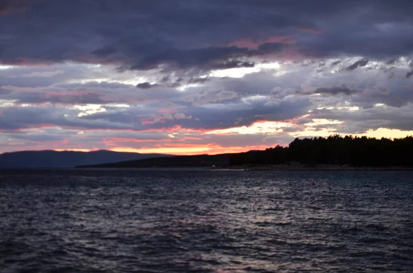 Сонячний Захід Крк Вінді Морський Океан Хорватія Медитеран Вітер Фотографія — стокове фото
