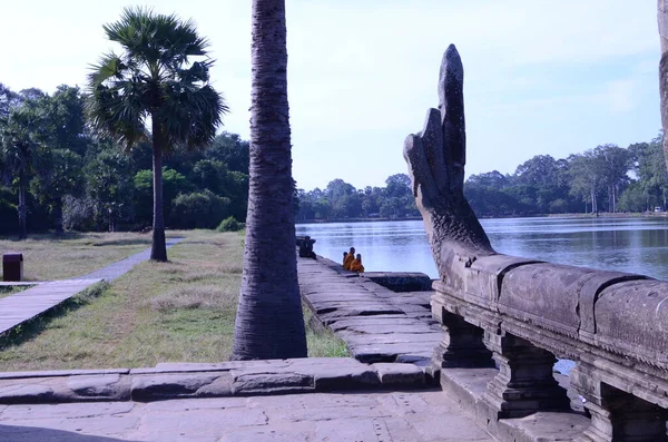 stock image buddhist Monk on Lake Angkor Wat Cambodia ruin historic khmer temple. High quality photo