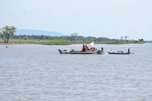 Barcos Pescador Mekong River Phnom Phen Camboja Foto Alta Qualidade — Fotografia de Stock