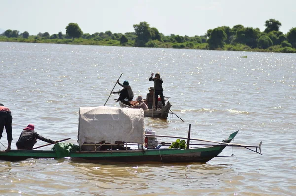 Boote Und Fischer Mekong Phnom Phen Kambodscha Hochwertiges Foto — Stockfoto