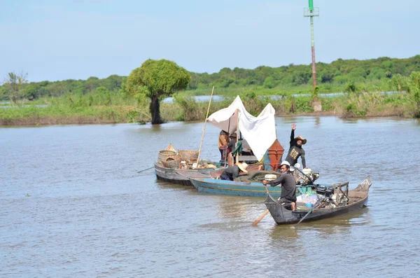 Boten Een Fisherman Mekong River Phnom Phen Cambodja Hoge Kwaliteit — Stockfoto