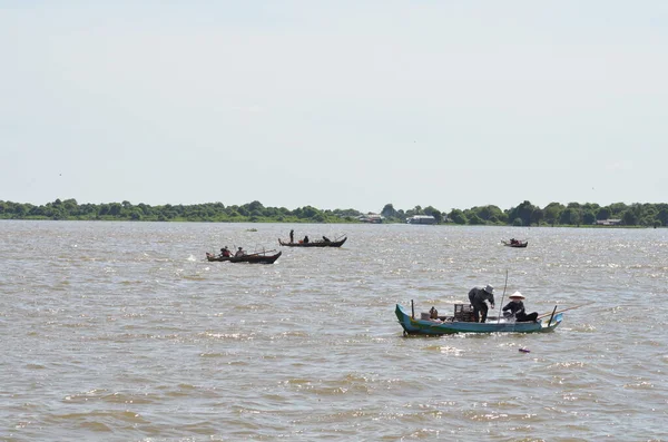 Barcos Pescador Río Mekong Phnom Phen Camboya Foto Alta Calidad — Foto de Stock