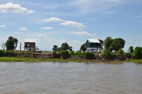 Kust Van Mekong River Phnom Phen Cambodja Zonnige Dag Hoge — Stockfoto