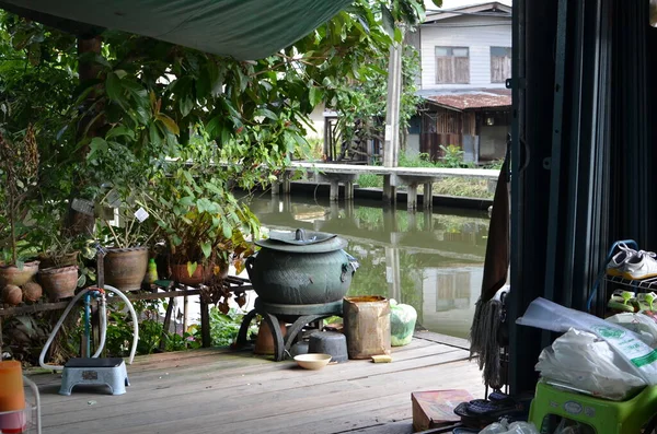 Bangkok Lokala Hus Kanal Enkel Levande Vatten Flod Asiatisk Kultur — Stockfoto