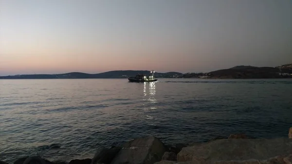 Рибалки Англерів Захід Сонця Paros Greece Mediteranean Island Eegean Фотографія — стокове фото