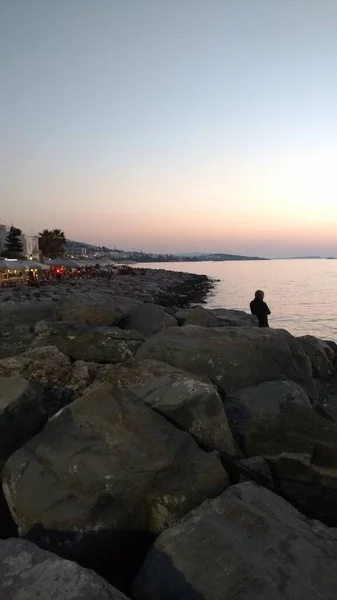 Fischer Angler Sonnenuntergang Paros Griechenland Mittelmeerinsel Ägäis Hochwertiges Foto — Stockfoto