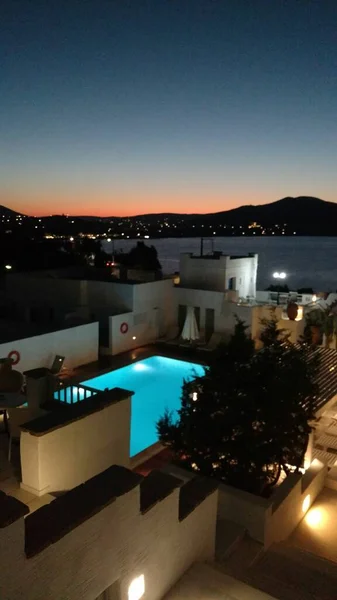2016 Sunset Pool Paros Greece Mediteranean Island Aegean 고품질 — 스톡 사진